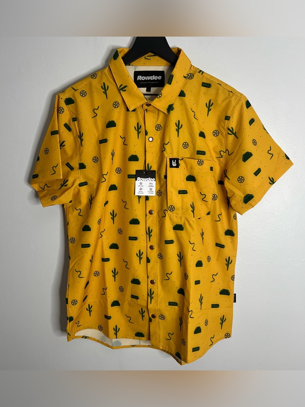 Rowdee Shindig Trails & Tacos Short Sleeve Shirt Mens Large Yellow NWT